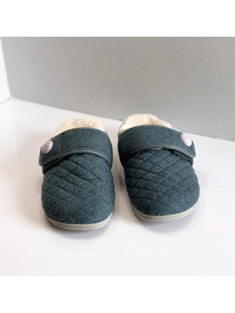 Vionic Carlin Women Sz 7 Green Quilted Slip On Slippers Arch Support Comfort Fur - Picture 3 of 14